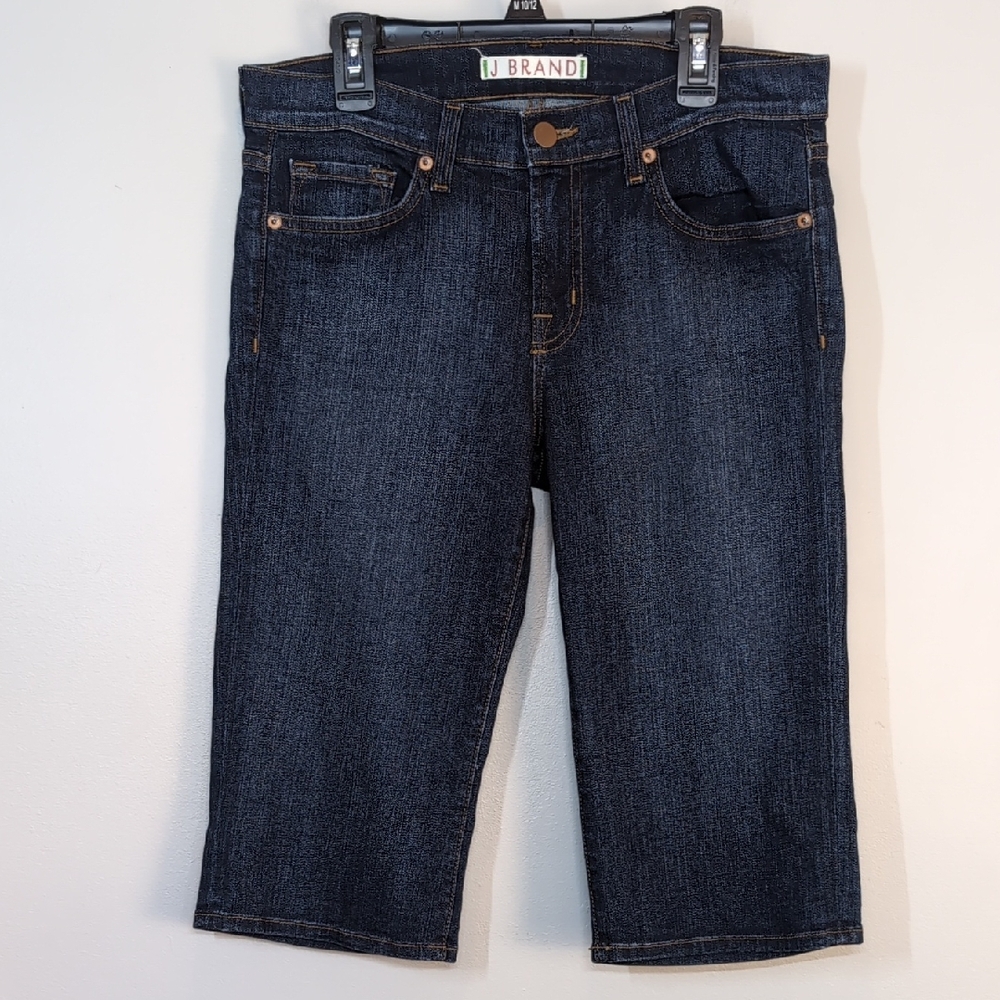 J Brand Cuffed Denim Shorts Saturn Blue Womens Size 27 Bermuda Slim Selvedge - Picture 3 of 16